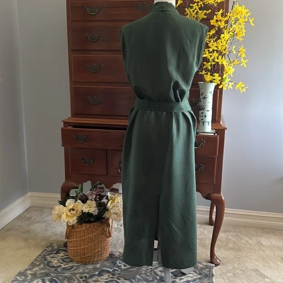 Zara Belted Midi Dress Bottle Green Size Large - Picture 11 of 13